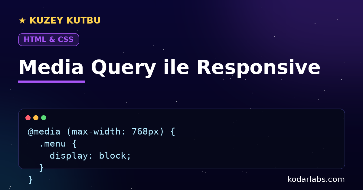 CSS media query ile responsive tasarım infografiği: max-width kırılma noktası örneği