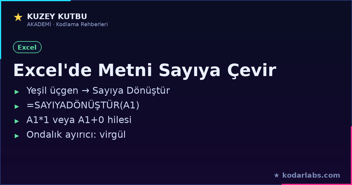 Excel'de metni sayıya çevirme yöntemleri infografiği